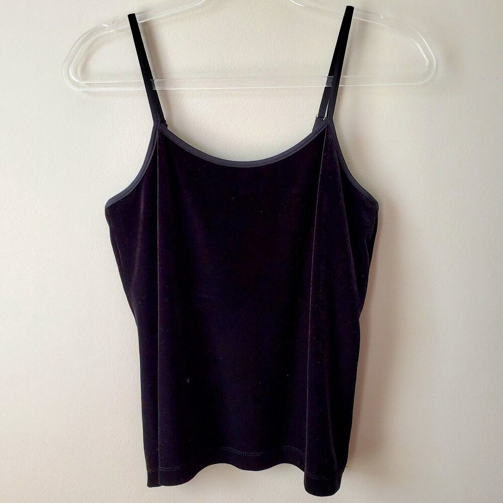 Chicos Black Velour Cami Shelf Bra Tank Cami Top S Neutral Minimal Whimsy FLAW